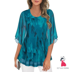 Women's 3/4 Sleeve Mesh Layered Blouse
